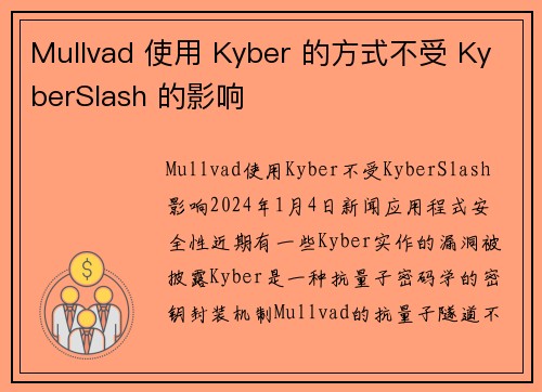 Mullvad 使用 Kyber 的方式不受 KyberSlash 的影响 